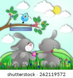 cute bunnies celebrate easter | Shutterstock . vector #262119572