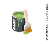 green paint brush open can.... | Shutterstock .eps vector #1664471002