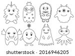 monsters cute linear with black ... | Shutterstock .eps vector #2016946205