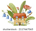 Fantasy Watercolor House With...