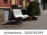White wooden bench in the...
