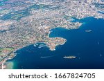Small photo of Aerial cityscape of Sydney inner suburbs, bays and beaches. Aerial view of Rose bay, Point Piper and Darling Point suburbs in Sydney, Australia