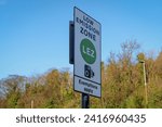 Photo of the road sign for the Low Emission Zone with copy space