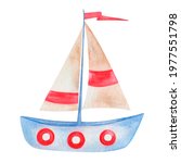 Watercolor hand painted sailing ...