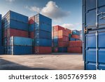 Stack of Containers Cargo Ship Import/Export in Harbor Port, Cargo Freight Shipping of Container Logistics Industry. Nautical Transport Distribution Yard, Business Commercial Dock and Transportation. 