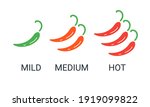 Red chili peppers icon. Logo for mexian restaurant. Mild, medium, hot spicy food. Vector illustration