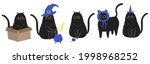 grumpy black cat in doodle... | Shutterstock .eps vector #1998968252