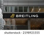 Small photo of New York City, USA - August 22, 2022: The Breitling store sign is seen at Madison Avenue in New York City, USA. Breitling SA is a Swiss luxury watchmaker.