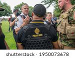 Small photo of Portland, Oregon, USA - September 17, 2019: A Proud Boys rally led by Joe Biggs, Ethan Nordean, And Enrique Tarrio, featuring the Three Percenters and Oath Keepers militias
