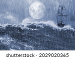 Old Ship Sailing In A Stormy...
