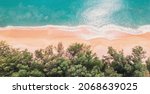 Small photo of Wave white foamy coastline Brazil beach island. Wave water texture lapping across untouched shore. Soft waves blue sea and sand summer Canada. Beautiful clean sea sandy wide High angle shot aerial.