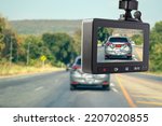 Small photo of Car CCTV camera video recorder with car crash accident on the road