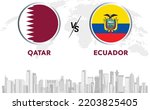 Qatar vs Ecuador soccer ball in flag design on Qatar skyline background for football tournament , this vector for sport match template or banner in vector illustration.