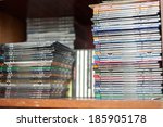 Rows of music cds on the shelf 
