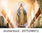 Statue of the image of Our Lady of Grace, mother of God in the Catholic religion, Virgin Mary 