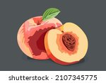 whole and half peach with pit. | Shutterstock .eps vector #2107345775