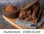 Cinnamon sticks on a wooden...