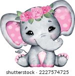 Pink Girl Elephant With Flowers ...