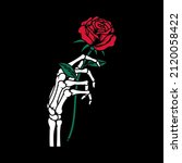 skeleton hand holding rose... | Shutterstock .eps vector #2120058422
