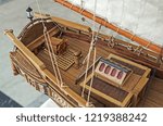 Small photo of Aft part of the scale model of sailing vessel, which is called quarterdeck