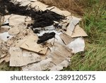 Small photo of Dirt Laid on Cardboard Pieces in a Field to Suppress Weeds