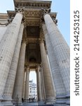 Small photo of Paris, France-April 03, 2022 :The columns of Pantheon. It is a secular mausoleum containing the remains of distinguished French citizens.Located in the 5th district on the Mountain of Saint Genevieve.