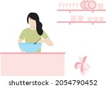 a girl with a bowl in the... | Shutterstock .eps vector #2054790452