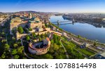 Budapest, Hungary - Aerial panoramic skyline view of Buda Castle Royal Palace with Szechenyi Chain Bridge, St.Stephen