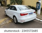 Small photo of Brazil - Sao Paulo - Sao Paulo - August 10, 2023 - White Audi A3 in excellent condition parked in the street