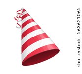 Red party hat  isolated on white background. Accessory, symbol of the holiday. Birthday Colorful Cap vector illustration. EPS 10.