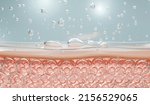 Water and vitamin drop on skin cell. 
concept cosmetics solution.serum through the skin layer and reduce up saggy skin of the skin cell. 3d rendering.  