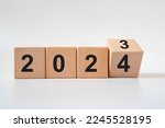From 2023 to 2024. Merry Christmas and Happy New Year, White background.2024 new year idea concept.