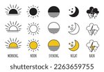 Parts of the Day Morning, Afternoon, Noon, Evening ,Night Icons. Daytime transparency Vector Icons