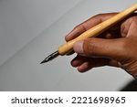 Small photo of wooden pens with various detachable metal nibs for various purposes, school pens for writing, g pens for drawing comics, and maru pens for calligraphy or blocking. Pen for drawing japanese comics