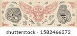 owls heads. vintage old school... | Shutterstock .eps vector #1582466272