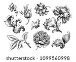 baroque vintage floral set of... | Shutterstock .eps vector #1099560998