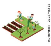 isometric. planting trees and... | Shutterstock .eps vector #2128746518