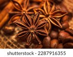  anise star and coffee beans  close up, spices, brown colours