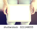 girl's hands with blank tablet  ... | Shutterstock . vector #321148055