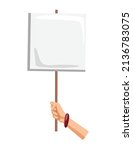 hand holding empty placard with ... | Shutterstock .eps vector #2136783075