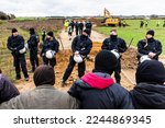 Small photo of Activists block the construction of a new access road to the occupied village of lutzerath, which police are preparing to evict in a large-scale operation near Erkelenz, Germany, 03 January 2023.