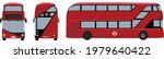 vector London Red Bus in front, rear and side view, new style red bus with white background, true-to-scale, realistic painting method