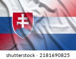 Slovakia and Netherlands political flag transborder negotiation NLD SVK symbol country Netherlands Slovakia patriotism. 3d image