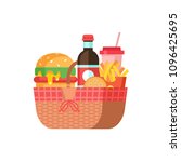 picnic basket with food. ... | Shutterstock .eps vector #1096425695