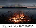 Small photo of Night of Ancient Bonfires. Fires are lit yearly on the last Saturday of August, at sunset, around the Baltic Sea to celebrate summer, Baltic Sea and connections between the people living in the region