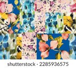 Patchwork flowers watercolor floral beautiful seamless art decor pattern