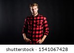 Small photo of Barbershop and beauty salon. Hipster black background. Standards of manliness or masculinity. Handsome well groomed man in checkered shirt. Manliness concept. Meaning of modern manliness. Male beauty