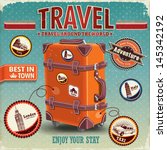 vintage travel luggage poster... | Shutterstock .eps vector #145342192
