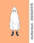 ghost in boots man in bed sheet ... | Shutterstock .eps vector #2065605578