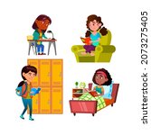 school girls children reading... | Shutterstock .eps vector #2073275405